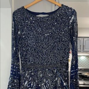 Primavera Couture Gown Elegant Navy Blue Sequin Dress